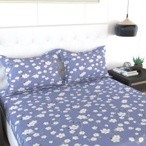 120 TC Cotton Double Size Flat Bedsheet  with 2 Pillow covers | 90x100 inch