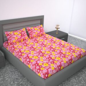 144 TC Cotton Double Size Flat Bedsheet  with 2 Pillow covers | 90x100 inch