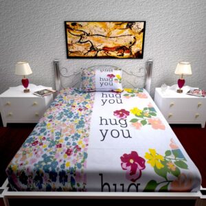 144 TC Cotton Flat Bedsheet for Single Size Bed with 1 Pillow Covers | 60X90 inch | Design Abstract | Color - Multicolor